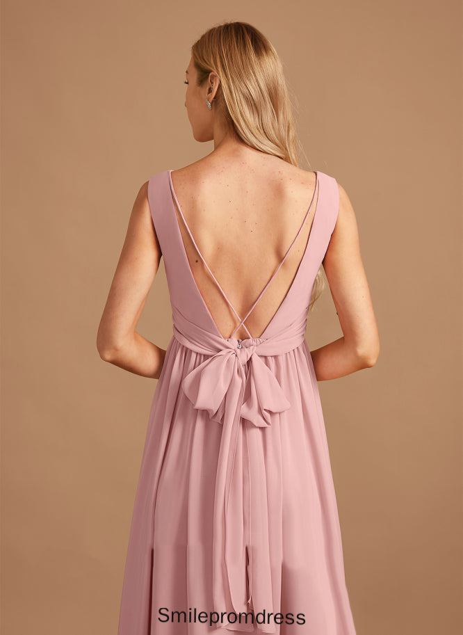 Silhouette Ruffle Bow(s) V-neck Embellishment Neckline Floor-Length Length A-Line Fabric Lucile Sleeveless Bridesmaid Dresses