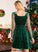 Neck Square A-line Dresses Mini Long Club Dresses Sleeves Cora Elegant Floral Velvet Print