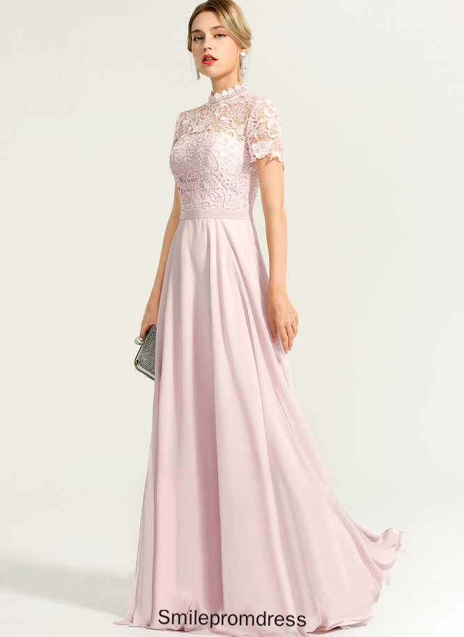 Illusion Lace A-Line Prom Dresses Dayana Neck Floor-Length High Chiffon