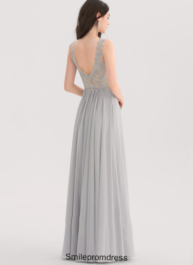 Floor-Length Prom Dresses Chiffon With A-Line V-neck Rhinestone Lace Dania