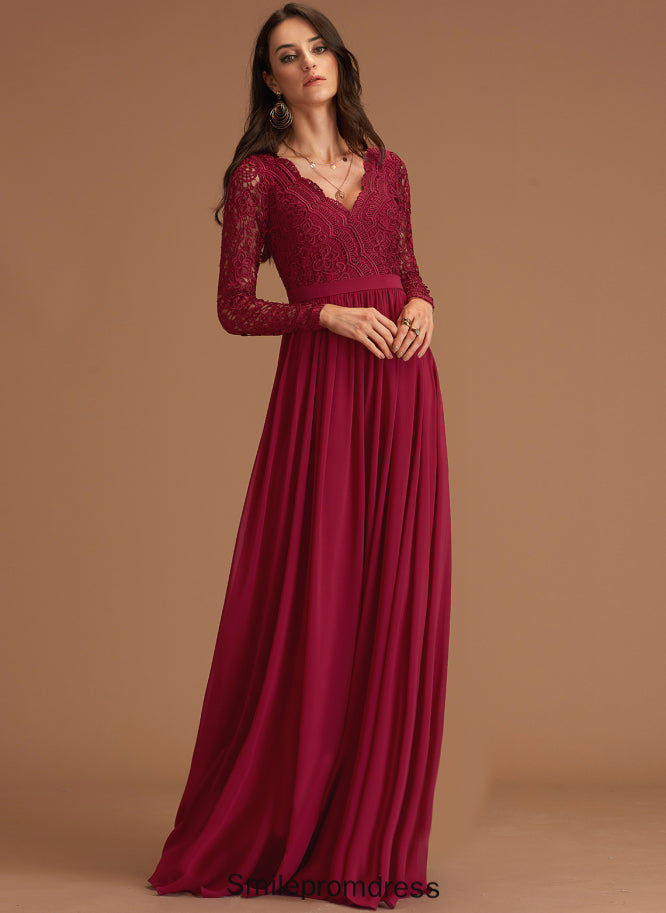 Floor-Length Length Straps&Sleeves Fabric A-Line Neckline Silhouette Lace V-neck Vera Bridesmaid Dresses