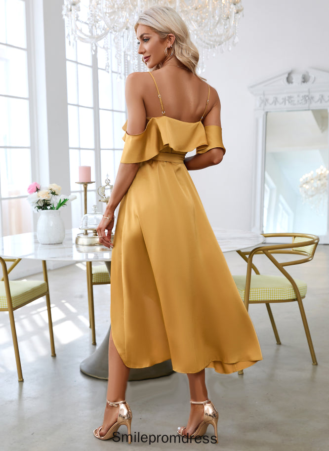Elegant Sheath Tia Club Dresses V-Neck Sleeves Short Satin Dresses Asymmetrical
