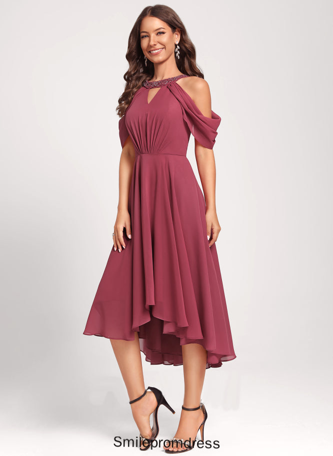 With Hilda Club Dresses Cocktail Scoop Sequins Beading Chiffon Asymmetrical Neck Dress A-Line