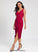 V-neck Bodycon Knee-Length Stretch Dress Club Dresses Split Ruffle Front With Genesis Cocktail Crepe