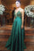 2021 Prom Dresses A Line Spaghetti Straps With Beading Satin Sweep Train