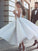 Gorgeous V Neck Sleeveless Satin Tea Length Prom Dresses