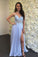 Blue A-Line Chiffon Spaghetti Straps Evening Dresses Long Prom Dresses