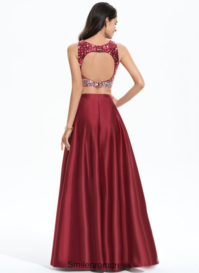 Prom Dresses Laci A-Line Satin Beading Scoop With Sequins Floor-Length
