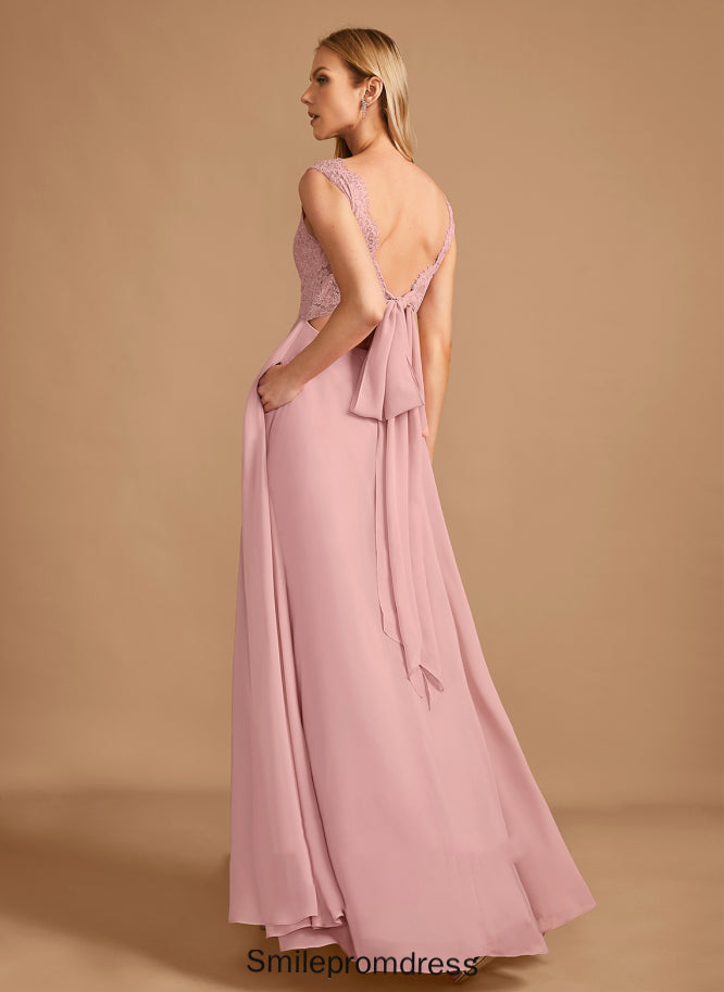 V-neck A-Line Neckline Length Silhouette Embellishment Fabric SplitFront Pockets Floor-Length Kara Natural Waist Bridesmaid Dresses