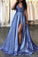 Spaghetti Straps Sexy A-line V Neck Long Prom Dresses Fashion Formal Dresses