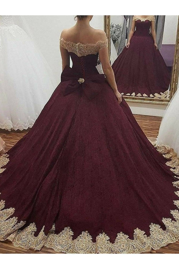 Off The Shoulder Ball Gown Quinceanera Dresses Tulle With Applique Bow Knot
