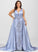 Sequins Lace Satin V-neck Prom Dresses With Sweep Sheath/Column Beading Nell Train