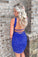 Fashion Royal Blue Cross Neck Sequins Short Homecoming Dresses