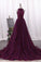 Charming Scoop Lace Prom Dresses Sweep/Brush Train