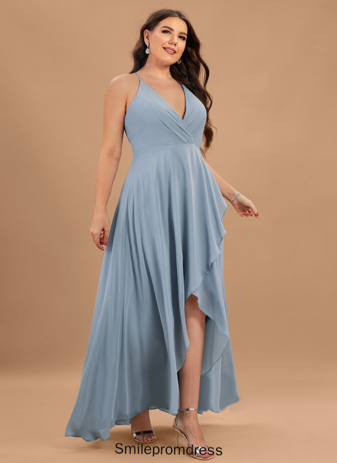 Asymmetrical Kendall Chiffon V-neck Prom Dresses A-Line