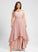 A-Line Asymmetrical Pleated Lace With Delilah Chiffon Off-the-Shoulder Prom Dresses