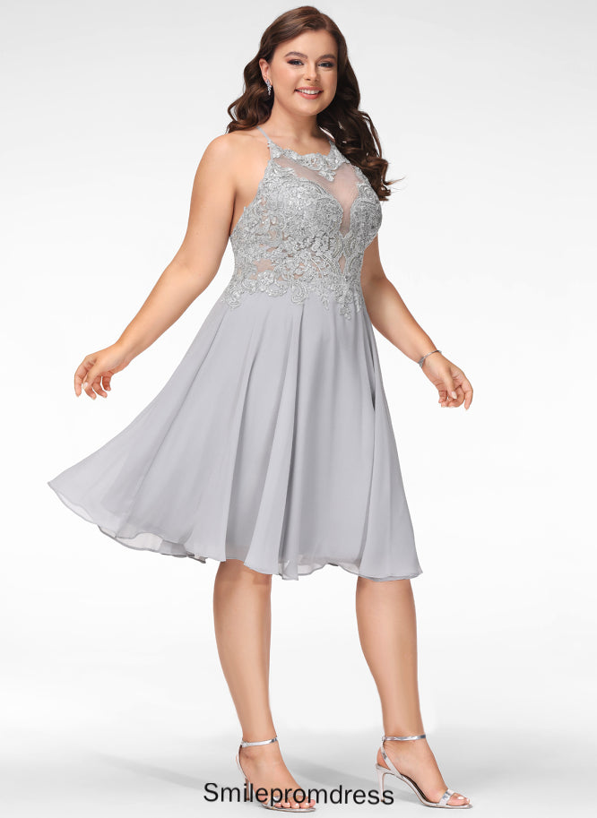 Abbie Lace Prom Dresses Scoop Knee-Length With Sequins Chiffon A-Line