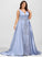 Sequins Lace Satin V-neck Prom Dresses With Sweep Sheath/Column Beading Nell Train