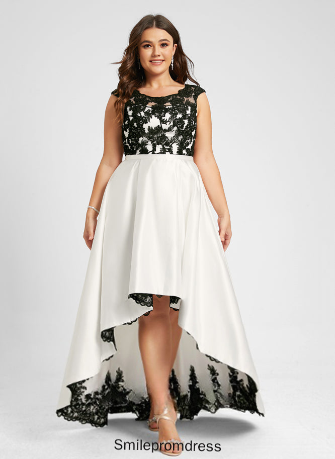 Illusion Asymmetrical Scoop Satin Lace Prom Dresses Carleigh A-Line