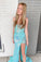 Sparkly Spaghetti Straps Mermaid Sequins Prom Dresses with Slit