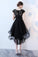 A Line Black High Low Scoop Cap Sleeve Tulle Homecoming Dresses with Lace Prom Dress SSM854