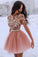 A Line Blush Pink Long Sleeve Homecoming Dresses 3D Flowers Beaded Short Prom Dresses H1140