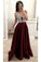 A Line Burgundy V Neck Prom Dresses with Beads Sleeveless Party Formal Dresses SSM877