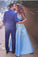 A line Blue Half Sleeve Satin Beads Prom Dresses Sweetheart Lace Appliques Formal Dress SSM551