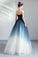 A line Blue Ombre Prom Dresses Lace up Sweetheart Strapless Formal Dresses SSM339
