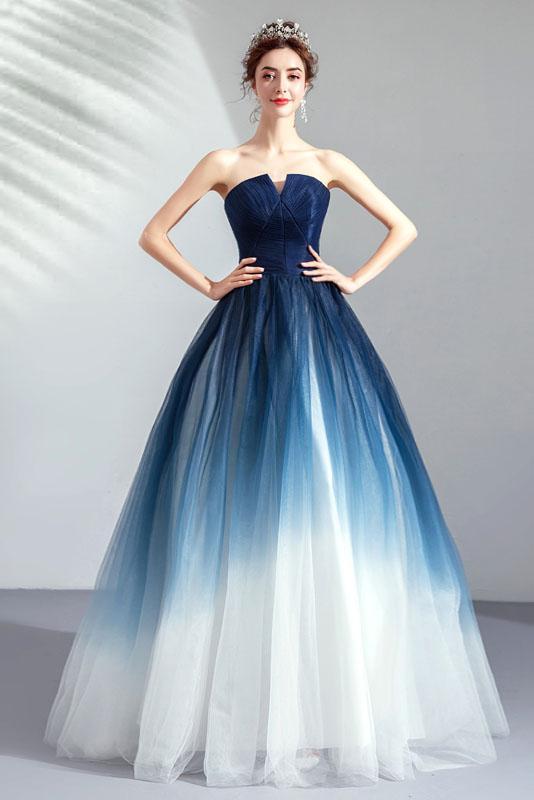 A line Blue Ombre Prom Dresses Lace up Sweetheart Strapless Formal Dresses SSM339