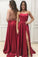 A line Burgundy Criss Cross Prom Dresses Long Cheap Evening Dresses SSM731