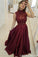 Burgundy Prom Dresses High Neck A Line Long Evening Dresses