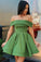 Elegant Green Off The Shoulder Short Homecoming Dresses