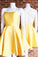 Simple Spaghetti Straps Yellow Homecoming Dresses