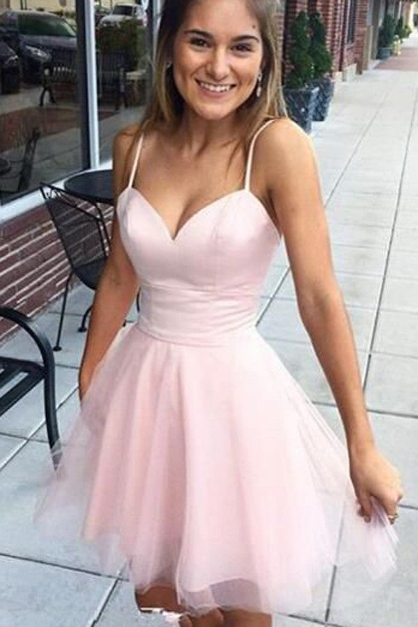 Cute Pink Sleeveless Tulle Short Prom Dresses