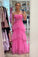 Fashion Hot Pink Layered Ruffles Evening Gown A Line Tulle Long Prom Dresses