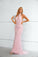 Pink Halter Backless Sequins Beading Mermaid Prom Dresses