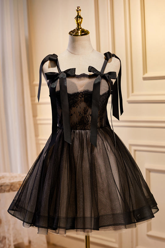 Cute Black Sleeveless A Line Tulle Short Homecoming Dresses
