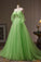 Sparkle Green Off The Shoulder Sequins A Line Tulle Long Prom Dresses