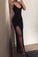 Mermaid Spaghetti Straps V Neck Side Slit Black Prom Dresses Long Simple Formal Dress P1010