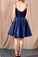 Cute V Neck Sleeveless A Line Lace Short Homecoming Dresses With Pockets