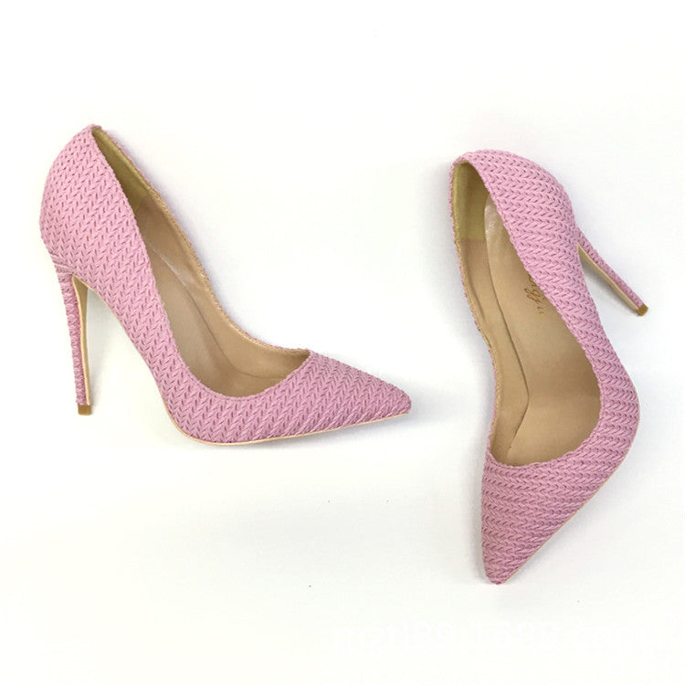 Pink Knitted High Heels Women Party Shoes