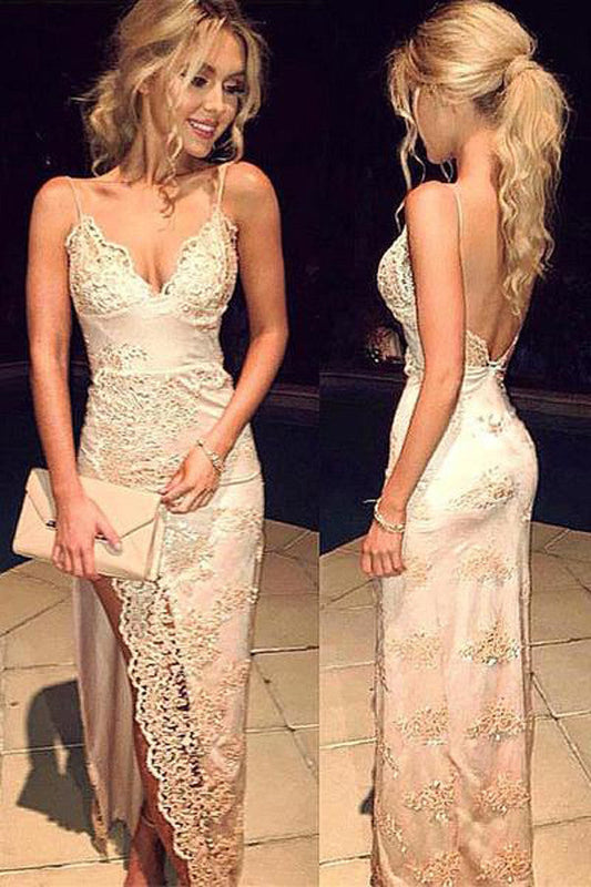 Sexy Sweetheart Low Back Side Slit Appliques Floral Prom Dresses