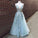 Spaghetti Straps Floral Beading Long Mint Green Prom Dress V Neck Tulle Formal Dress P1003