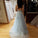 Spaghetti Straps Floral Beading Long Mint Green Prom Dress V Neck Tulle Formal Dress P1003