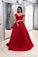 Red Off Shoulder A Line Satin Prom Dresses Long Evening Dresses