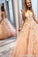 Unique V Back A Line Ball Gown Evening Dresses Tulle Long Prom Dresses
