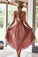 Vintage Dusty Rose High Low Lace Homecoming Dresses with Pocket V Neck Short Prom Dress SSM952