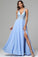 A-line V-neck Lace Appliqued Long Prom Dress with slit