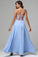 A-line V-neck Lace Appliqued Long Prom Dress with slit